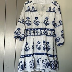 Milly Ivory and Navy Floral Midi Dress